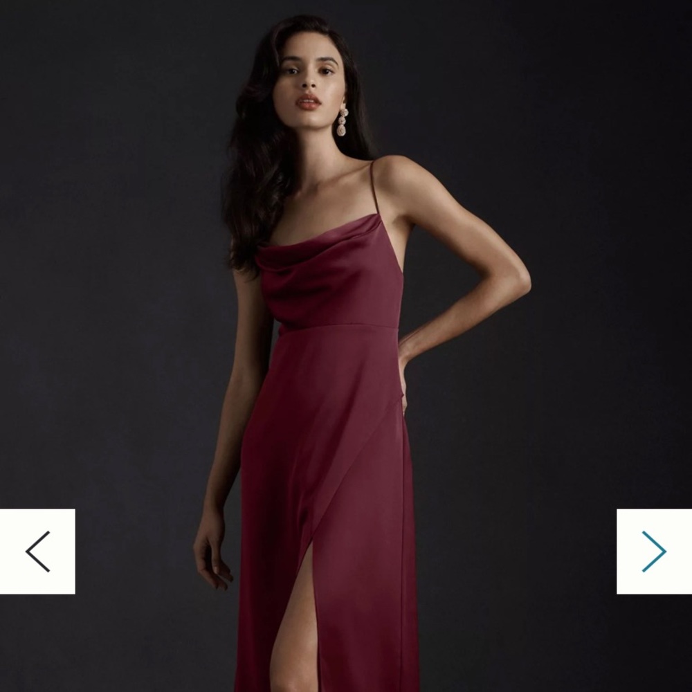 Anthropologie - BHLDN Remy Cowl-Neck Faux-Wrap Satin Gown - Size 6, Dark Berry